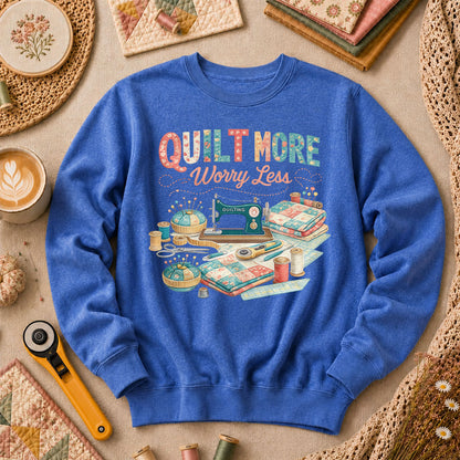 Quilt More Worry Less Sewing Workstation Long Sleeve - Heather True Royal