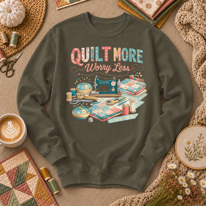 Quilt More Worry Less Sewing Workstation Long Sleeve - Military Green