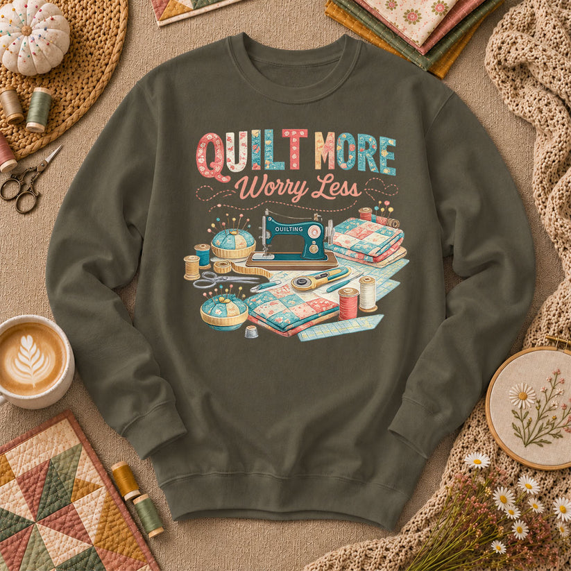 Quilt More Worry Less Sewing Workstation Long Sleeve - Military Green