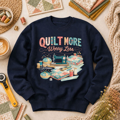Quilt More Worry Less Sewing Workstation Long Sleeve - Navy