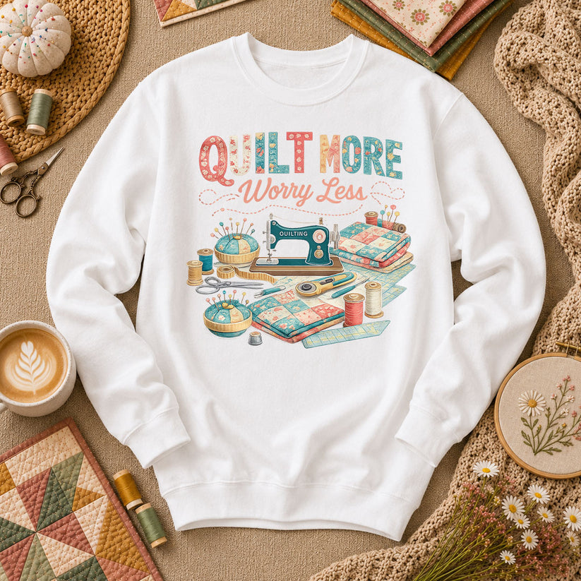 Quilt More Worry Less Sewing Workstation Long Sleeve - White