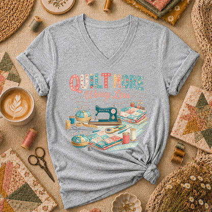 Quilt More Worry Less Sewing Workstation Women's V-Neck - Sport Grey