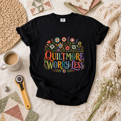 Quilt More Worry Less T-Shirt - Black