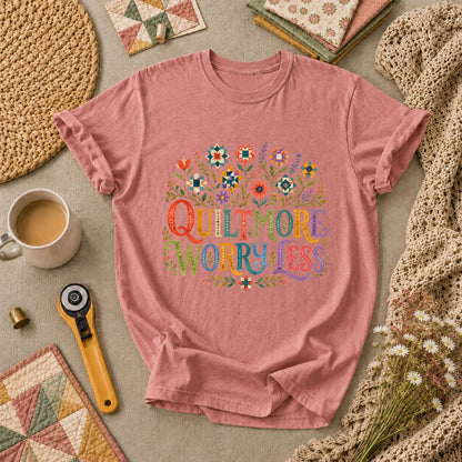 Quilt More Worry Less T-Shirt - Heather Mauve