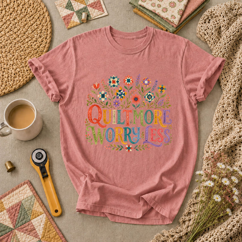 Quilt More Worry Less T-Shirt - Heather Mauve