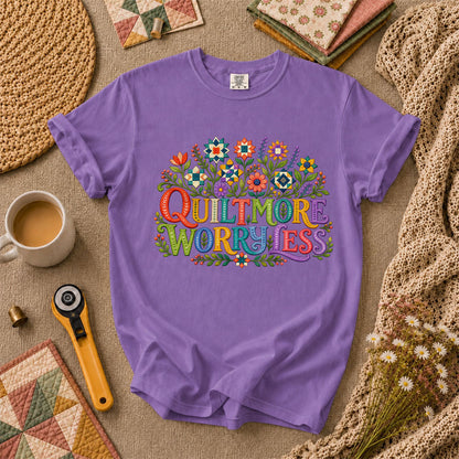 Quilt More Worry Less T-Shirt - Heather Team Purple