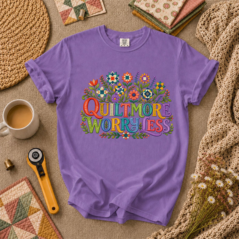 Quilt More Worry Less T-Shirt - Heather Team Purple