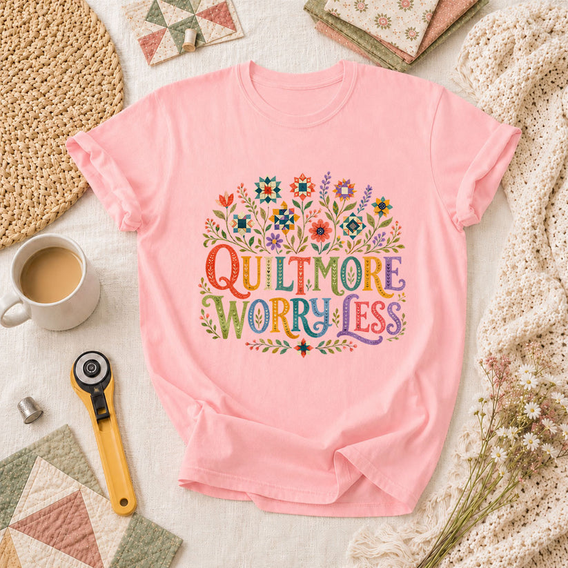 Quilt More Worry Less T-Shirt - Pink