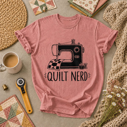 Quilt Nerd Vintage Sewing Machine Funny T-Shirt - Heather Mauve