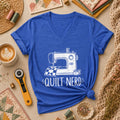 Quilt Nerd Vintage Sewing Machine Funny Women's V-Neck