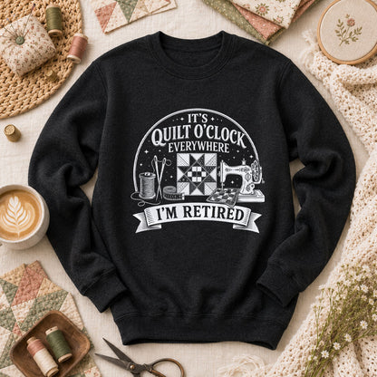Quilt O Clock Everywhere Im Retired Long Sleeve - Black