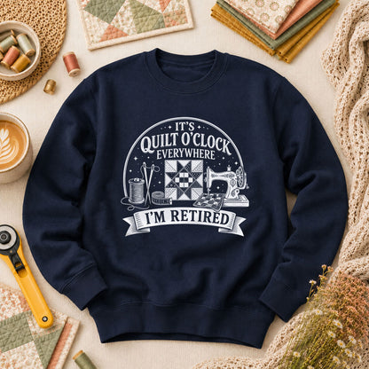 Quilt O Clock Everywhere Im Retired Long Sleeve - Navy