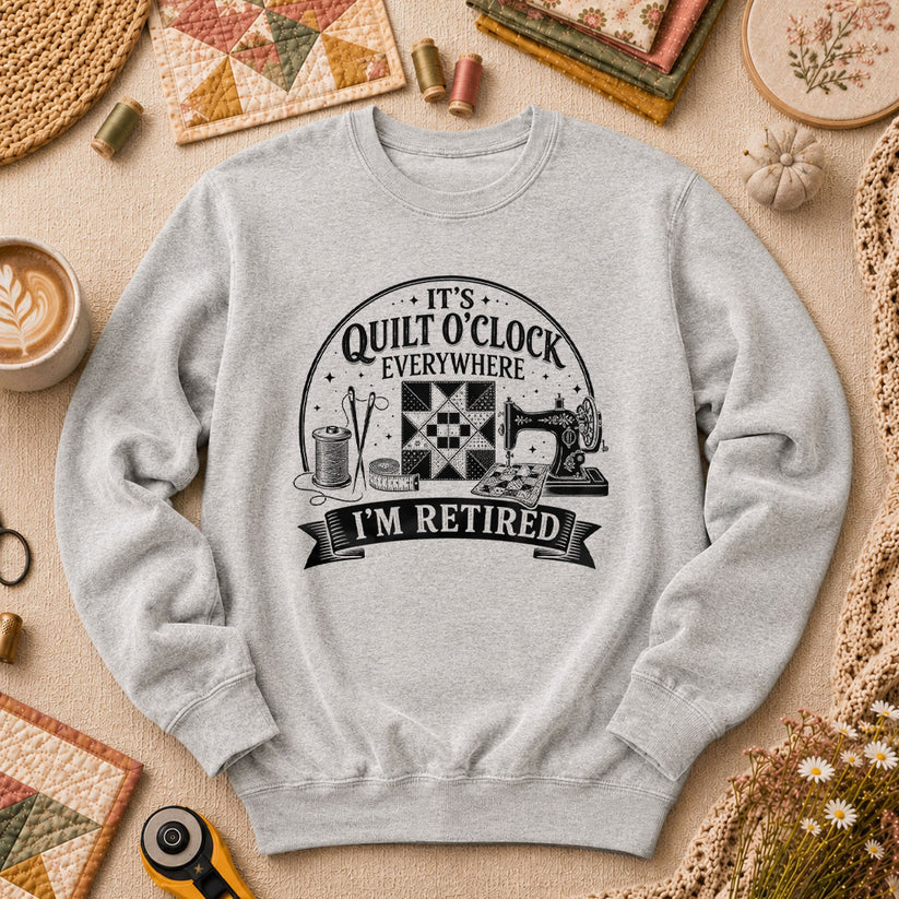 Quilt O Clock Everywhere Im Retired Long Sleeve - Sport Grey