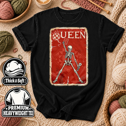 Quilt Queen Skeleton Vintage Poster T-Shirt - Black