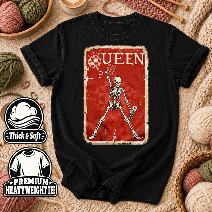 Quilt Queen Skeleton Vintage Poster T-Shirt - Black