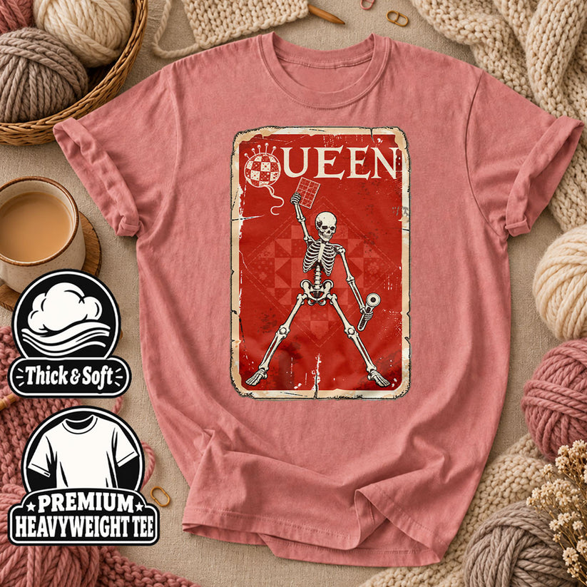 Quilt Queen Skeleton Vintage Poster T-Shirt - Heather Mauve