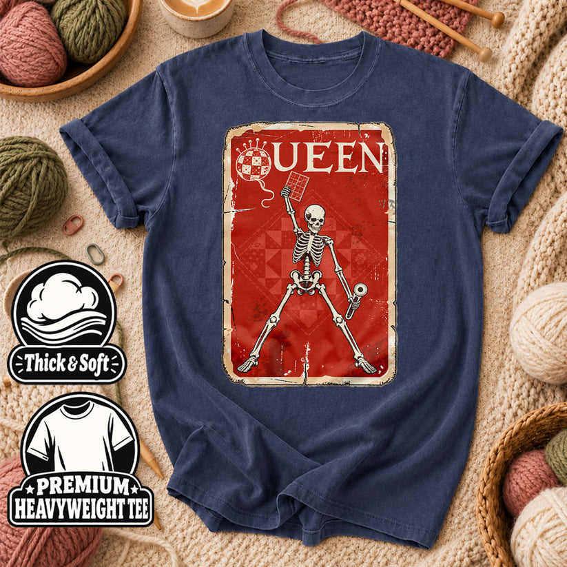 Quilt Queen Skeleton Vintage Poster T-Shirt - Heather Navy