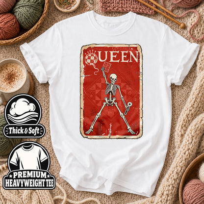 Quilt Queen Skeleton Vintage Poster T-Shirt - White