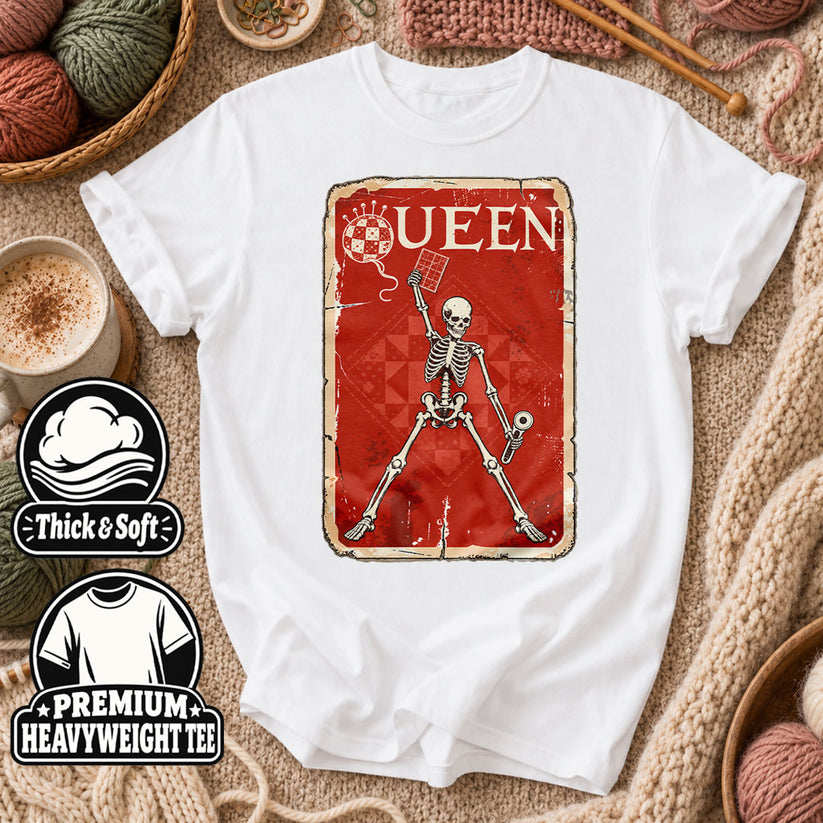 Quilt Queen Skeleton Vintage Poster T-Shirt - White