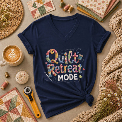 Quilt Retreat Mode Women's V-Neck - Navy
