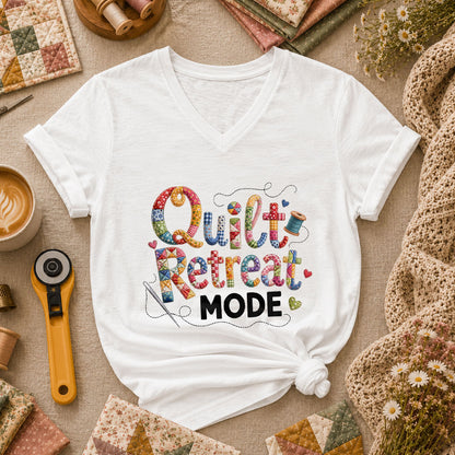 Quilt Retreat Mode Women's V-Neck - White