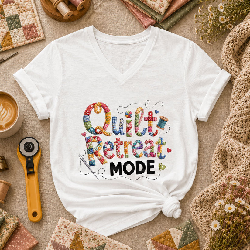 Quilt Retreat Mode Women's V-Neck - White