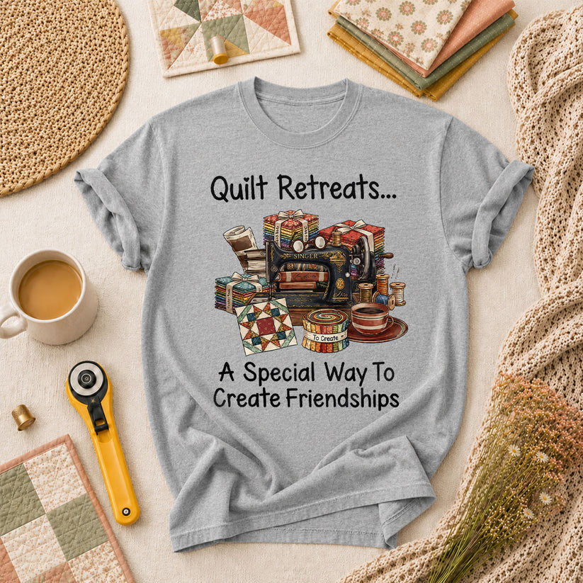 Quilt Retreats A Special Way To Create Friendships Singer Machine T-Shirt - Athletic Heather
