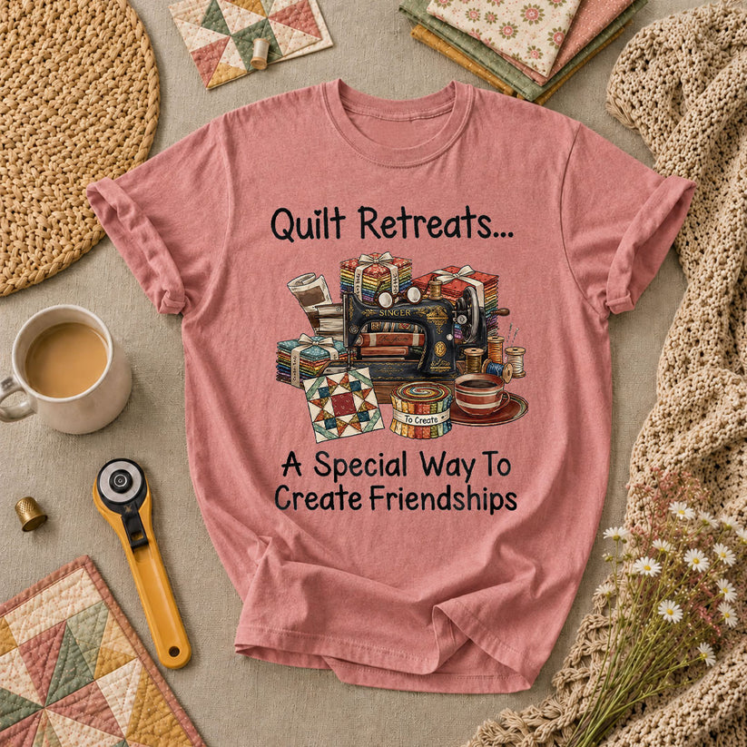 Quilt Retreats A Special Way To Create Friendships Singer Machine T-Shirt - Heather Mauve