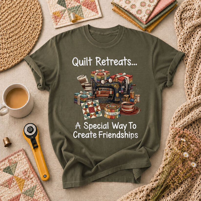 Quilt Retreats A Special Way To Create Friendships Singer Machine T-Shirt - Military Green