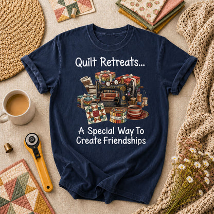 Quilt Retreats A Special Way To Create Friendships Singer Machine T-Shirt - Navy