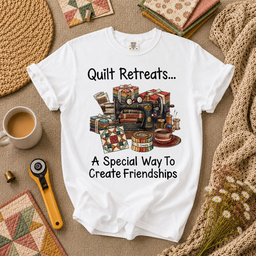 Quilt Retreats A Special Way To Create Friendships Singer Machine T-Shirt - White