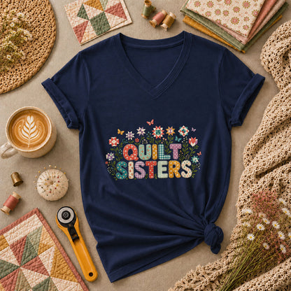 Quilt Sisters Women's V-Neck - Navy