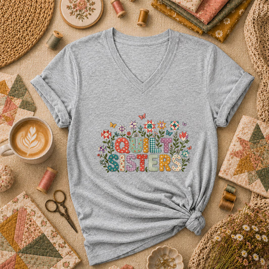 Quilt Sisters Women's V-Neck - Sport Grey