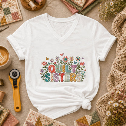 Quilt Sisters Women's V-Neck - White