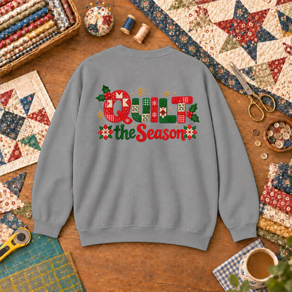 Quilt The Season Patchwork Holly And Poinsettias Sweatshirt - Sport Grey