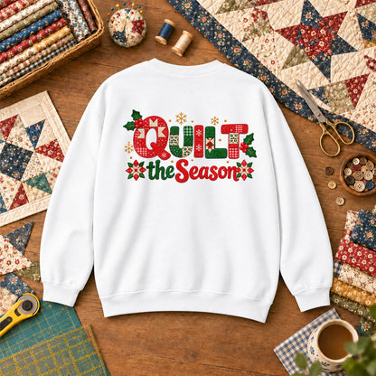 Quilt The Season Patchwork Holly And Poinsettias Sweatshirt - White