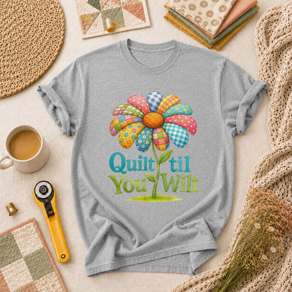 Quilt Til You Wilt Patchwork Flower Funny T-Shirt - Athletic Heather