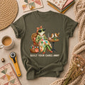 Quilt Your Cares Away Frog Woman Sewing T-Shirt