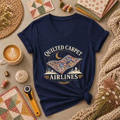 Quilted Carpet Airlines Women's V-Neck - Navy