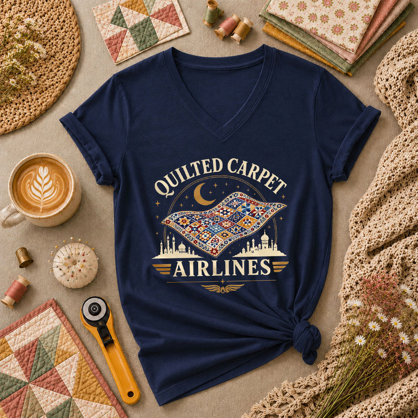 Quilted Carpet Airlines Women's V-Neck - Navy