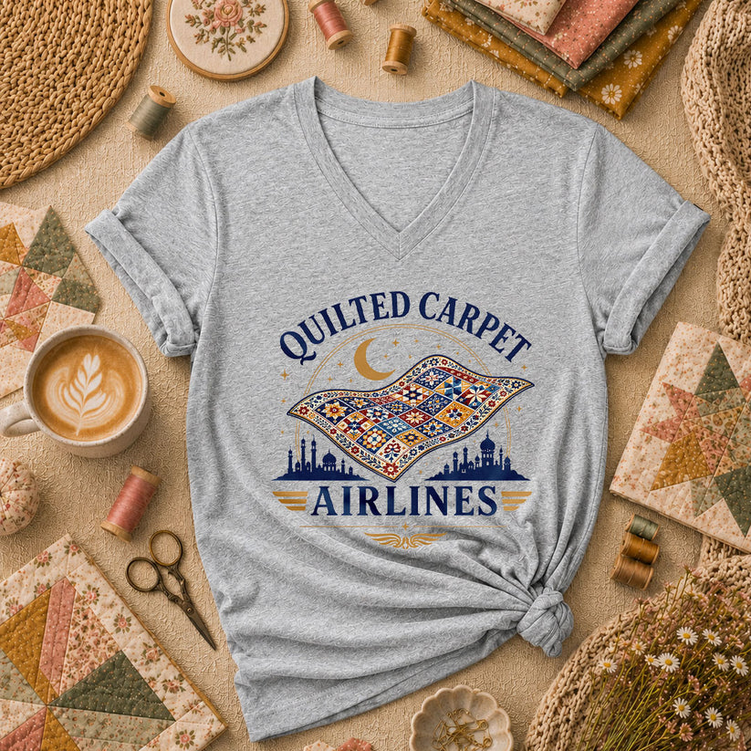 Quilted Carpet Airlines Women's V-Neck - Sport Grey