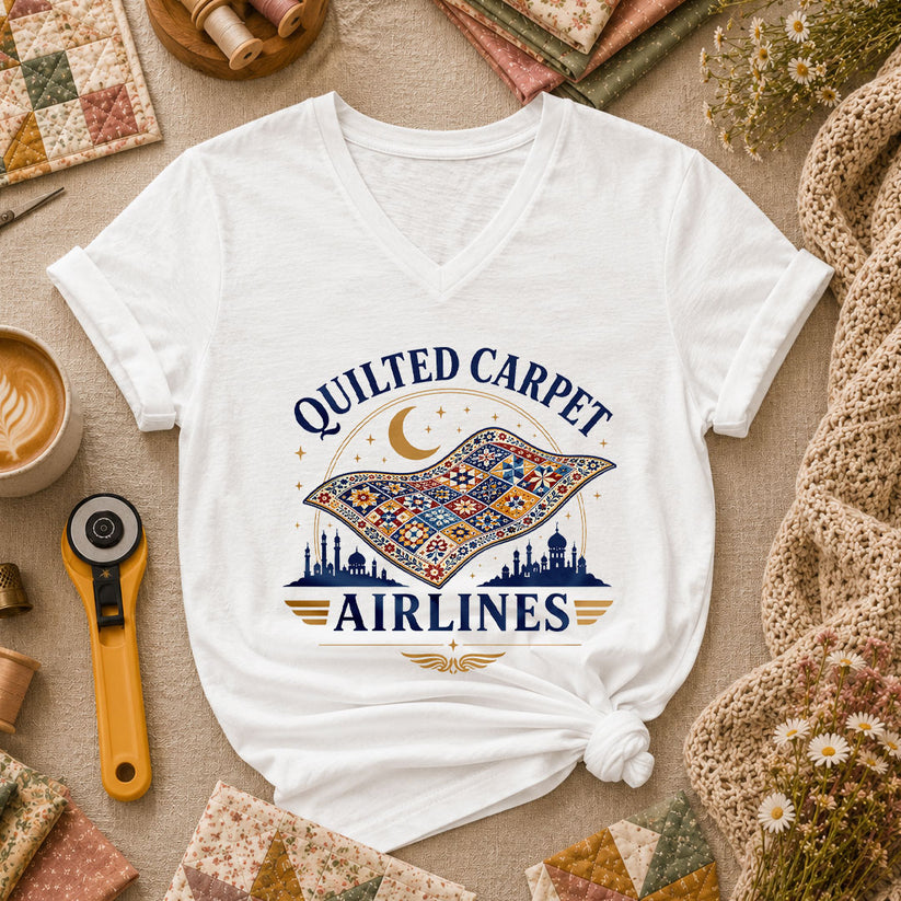 Quilted Carpet Airlines Women's V-Neck - White