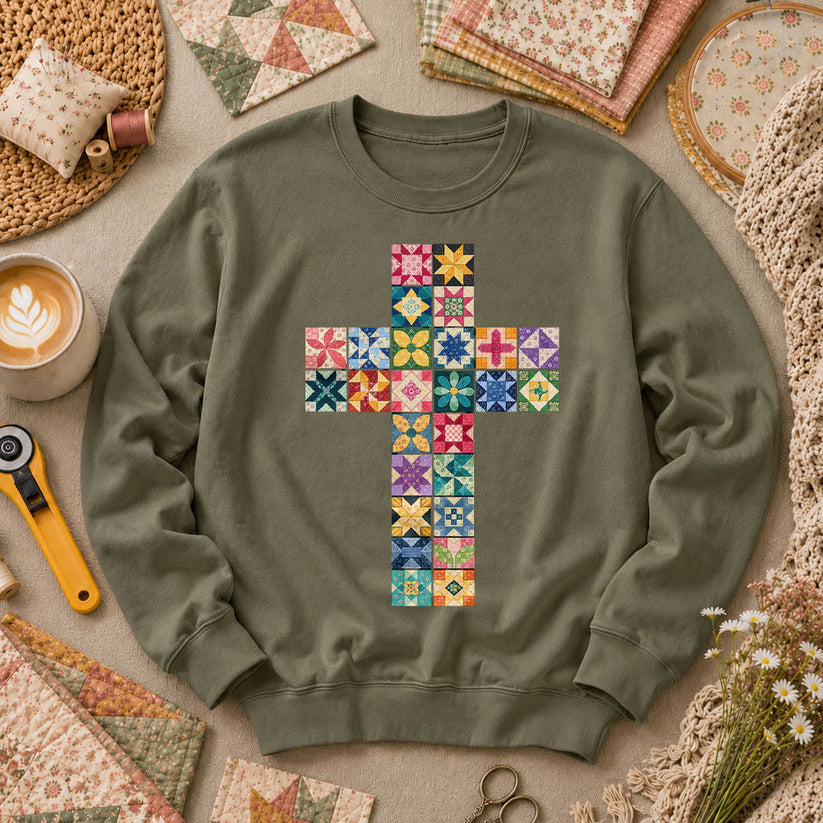 Quilted Cross Faith Long Sleeve - Military Green