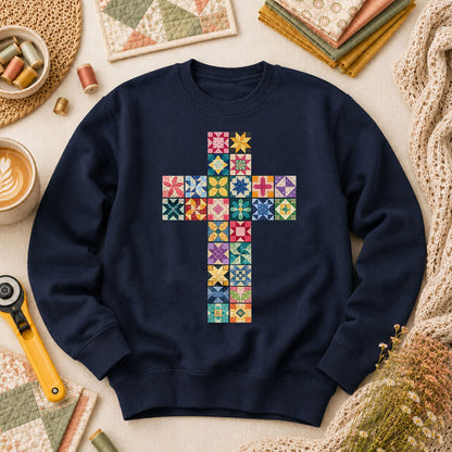 Quilted Cross Faith Long Sleeve - Navy