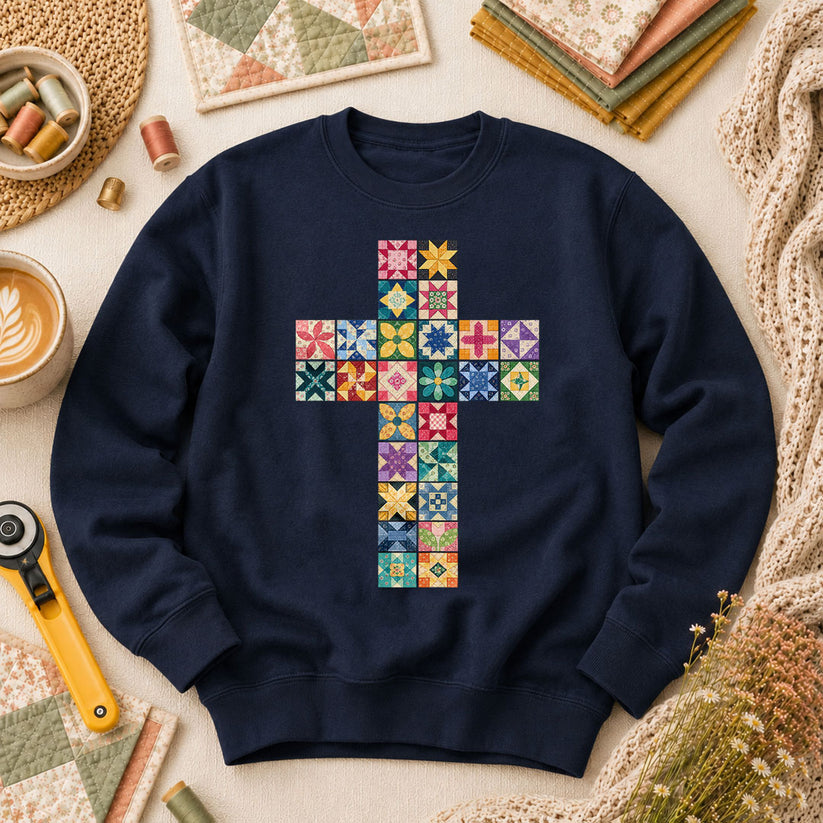 Quilted Cross Faith Long Sleeve - Navy
