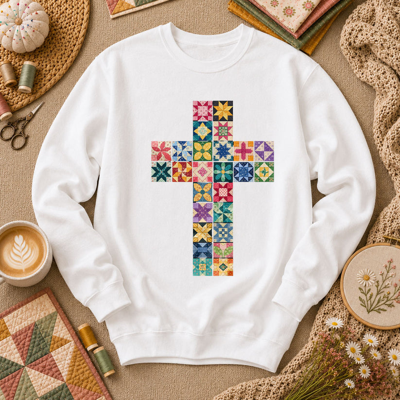 Quilted Cross Faith Long Sleeve - White
