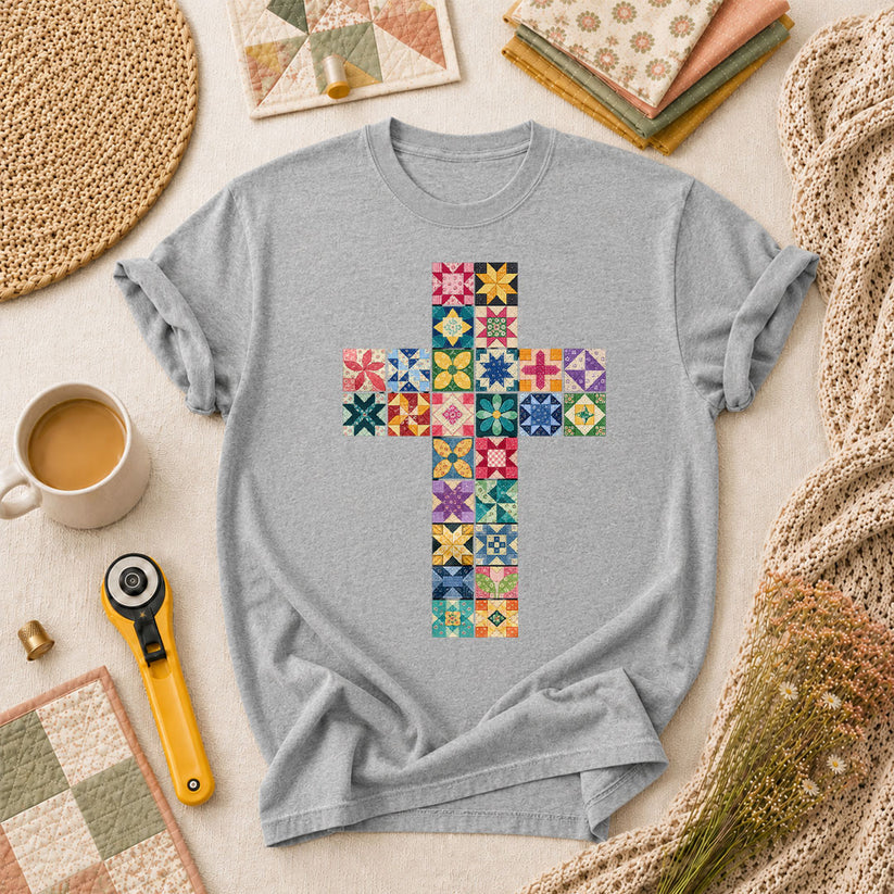 Quilted Cross Faith T-Shirt - Athletic Heather
