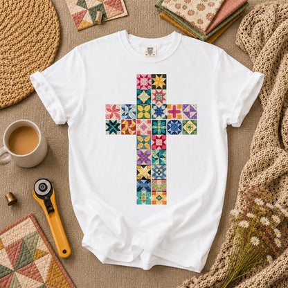 Quilted Cross Faith T-Shirt - White