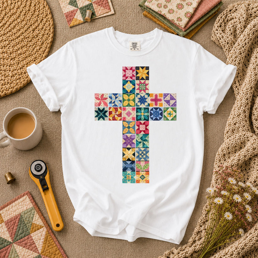 Quilted Cross Faith T-Shirt - White