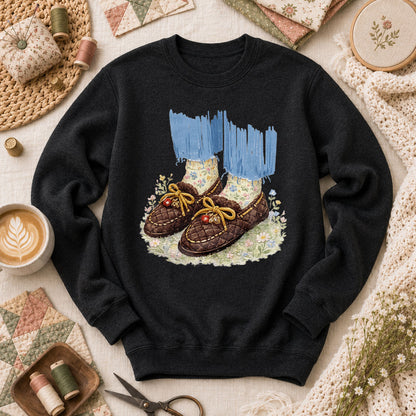 Quilted Moccasin Shoes Floral Long Sleeve - Black